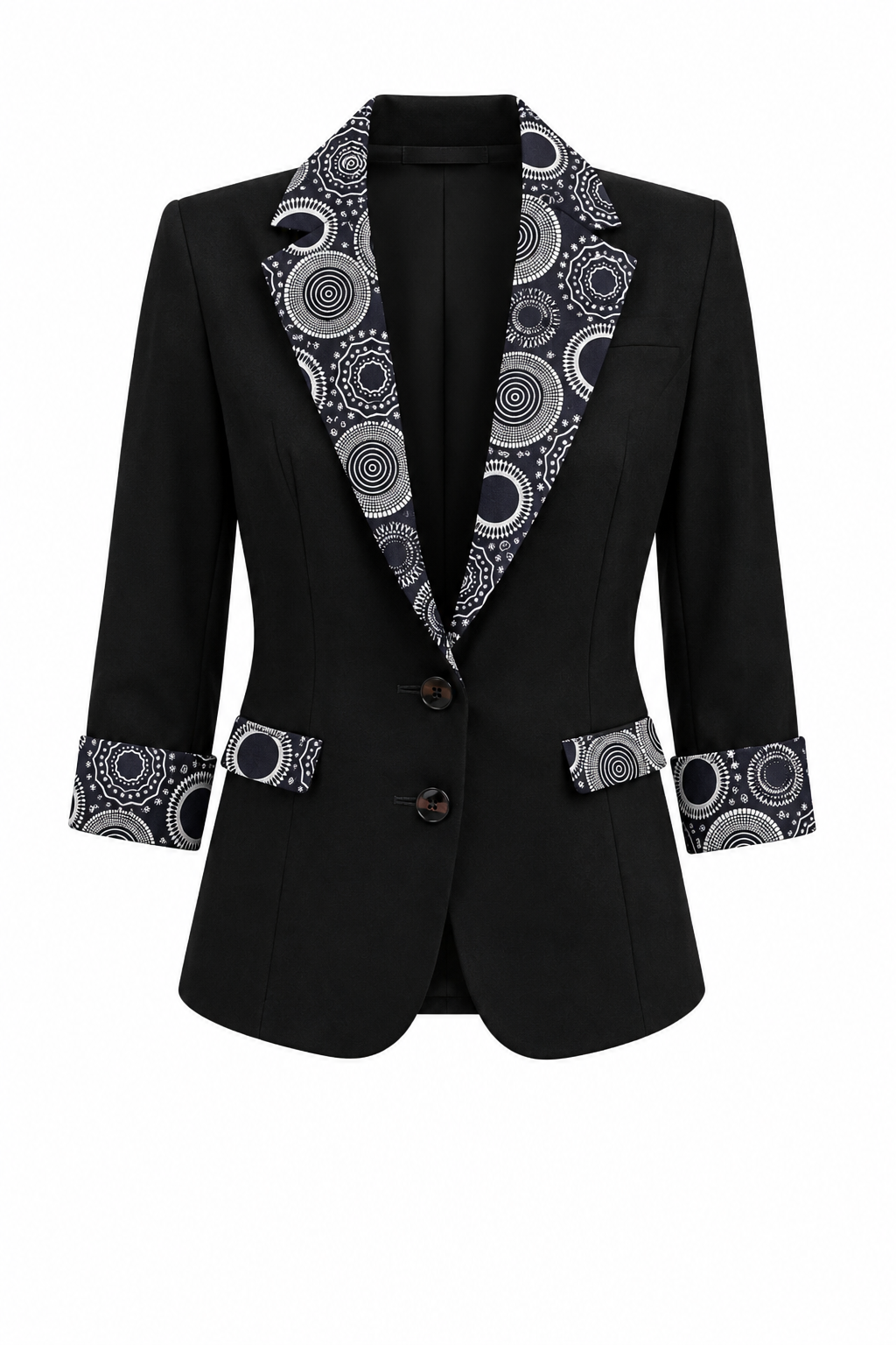 Ladies’ Blazer Black/White Ankara Accent