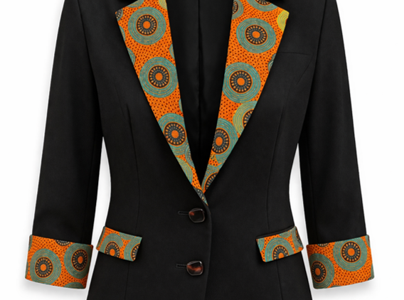 Ladies’ Blazer Orange Ankara Accent