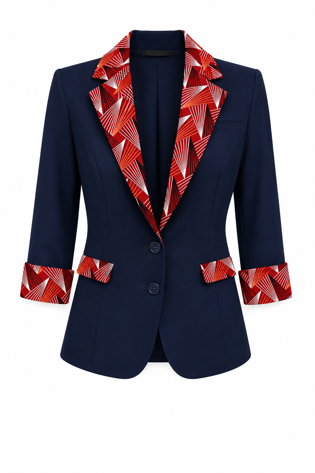 Ladies’ Blazer Red/Navy Ankara Accent