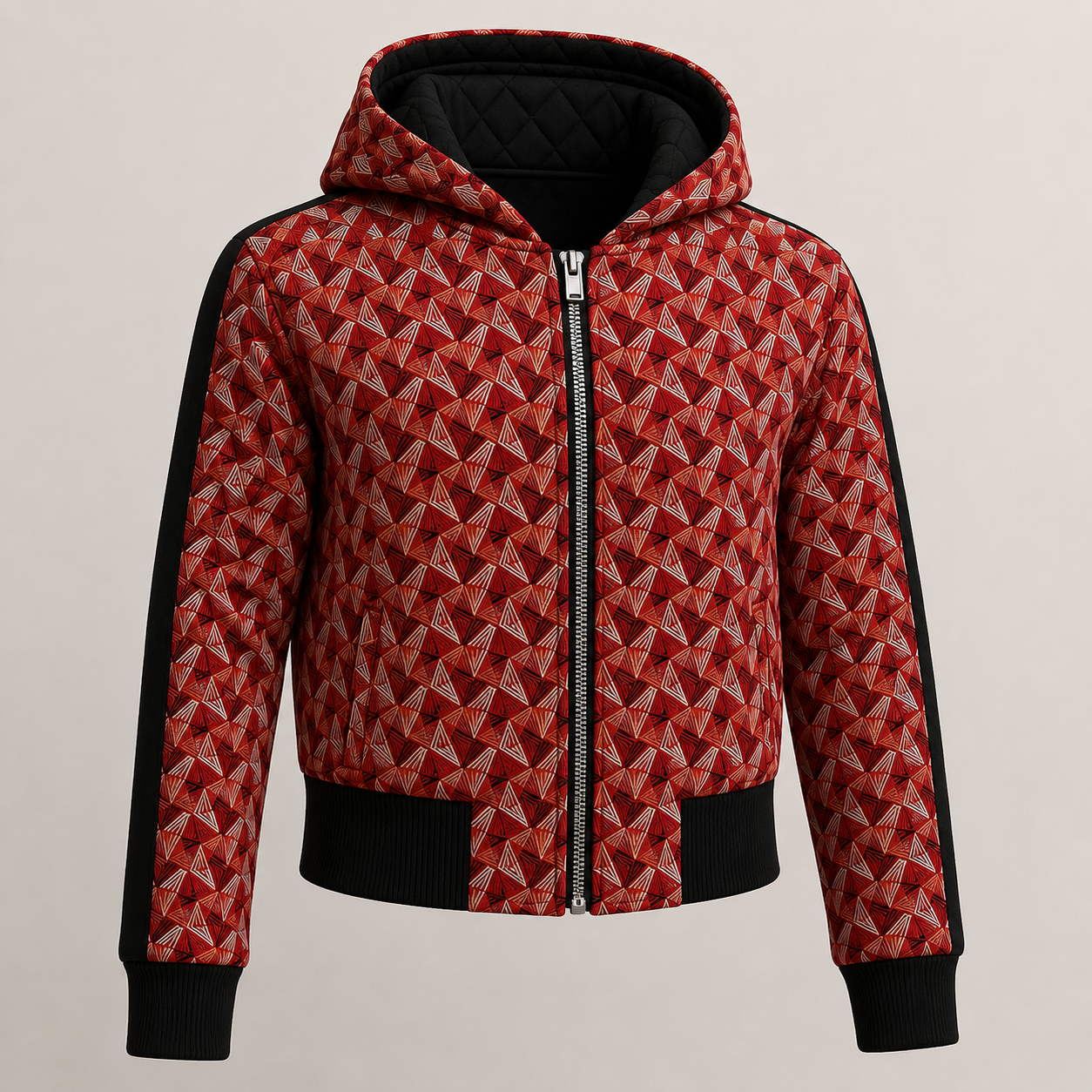 Unisex Red & White Hoodie Bomber Jacket
